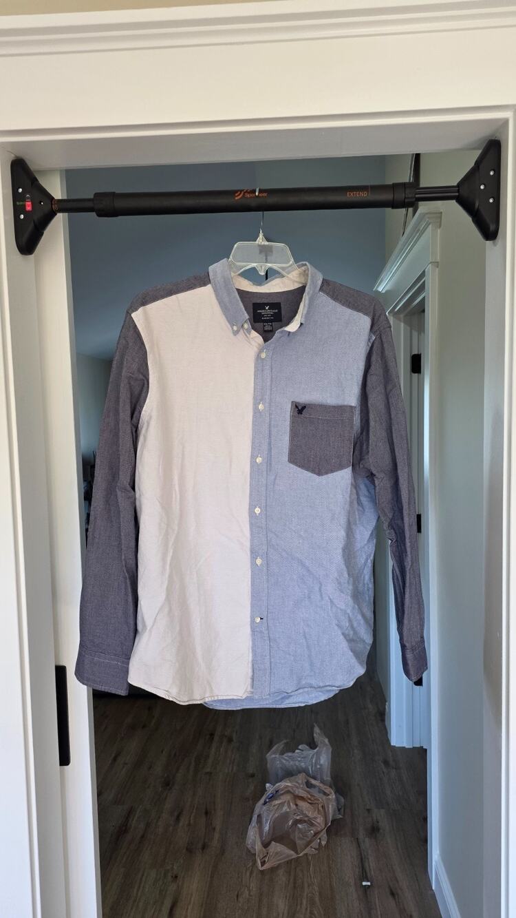 American Eagle Outfitters Men XXL Denim Colorblock Cotton Button-Up Shirt Pocket